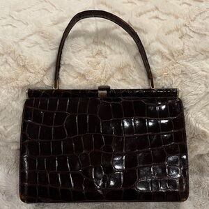 Vintage French Dark Brown Alligator Handbag